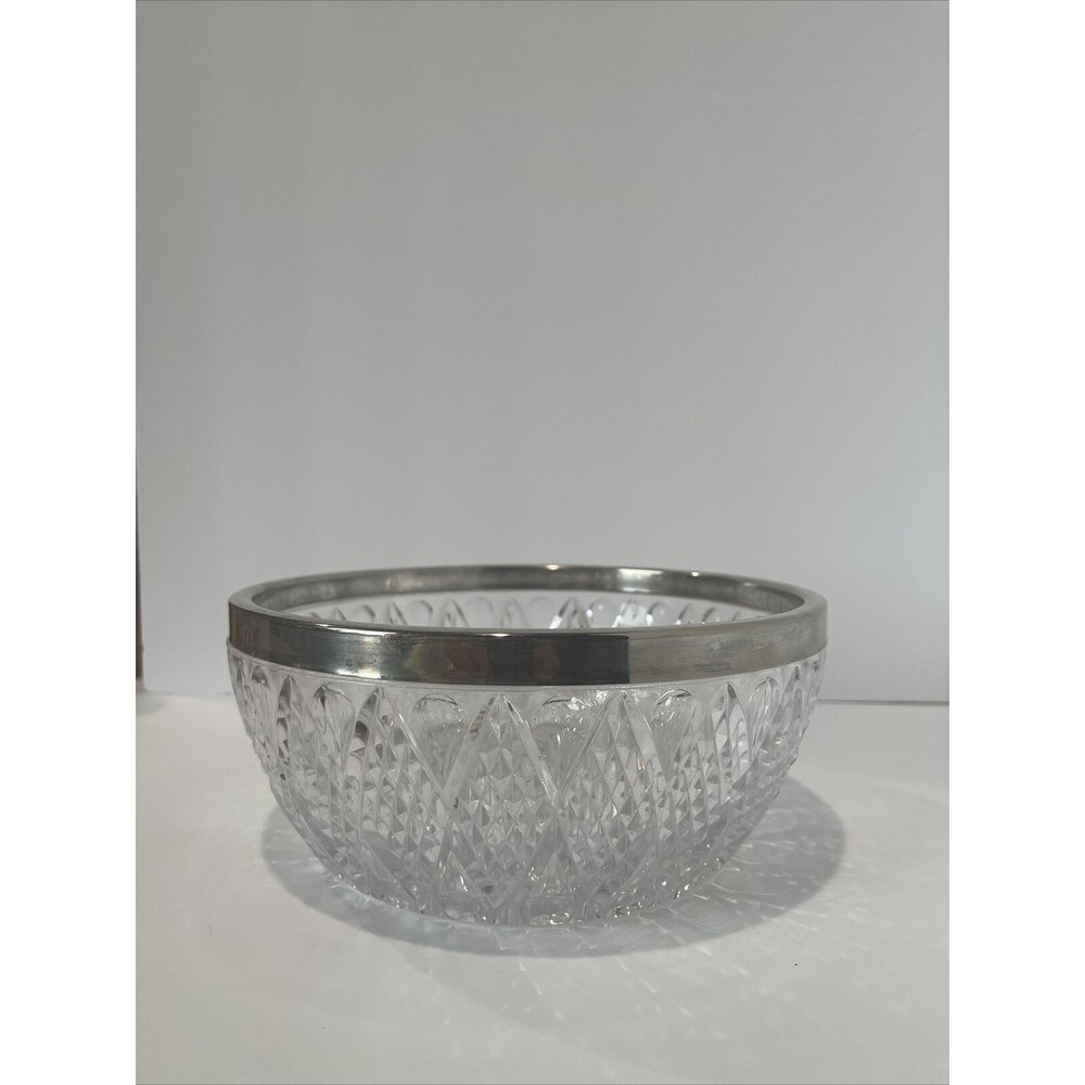 Cottage Core Crystal Bowl with Silver Plate 3.5" x 8" Granny Core VTG